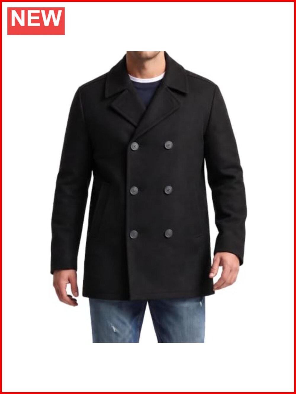 Wool Blend Peacoat Double-Breasted Notch Lapel Winter Coat